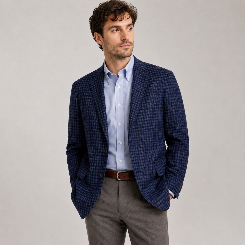Peter Millar Loro Piana Windowpane Sport Coat Mens 44T Wool Silk Linen Cashmere